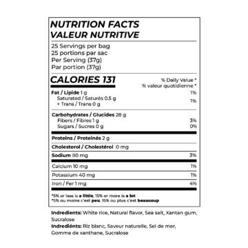 Blueberry Muffin Cream of Rice Nutrition Facts from Helixx Foods