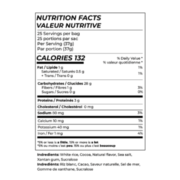 Chocolate Cake Cream of Rice Nutrition Facts from Helixx Foods